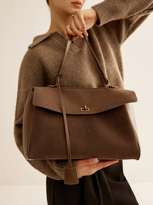 Kenroku - Borsa a Spalla Strutturata Scamosciata Premium