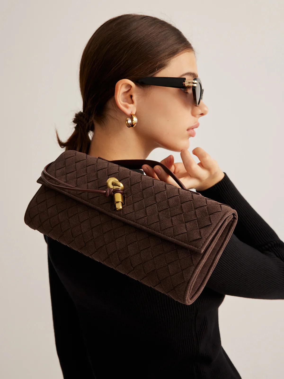 Tsuchi - Borsa Clutch Intrecciata Eco Pelle Scamosciata