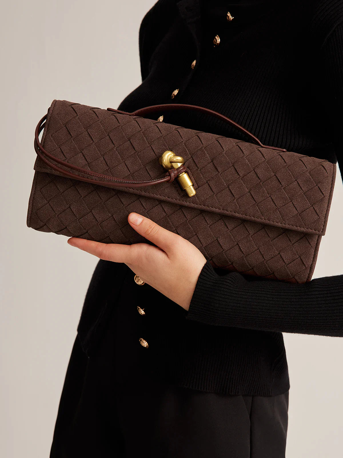 Tsuchi - Borsa Clutch Intrecciata Eco Pelle Scamosciata