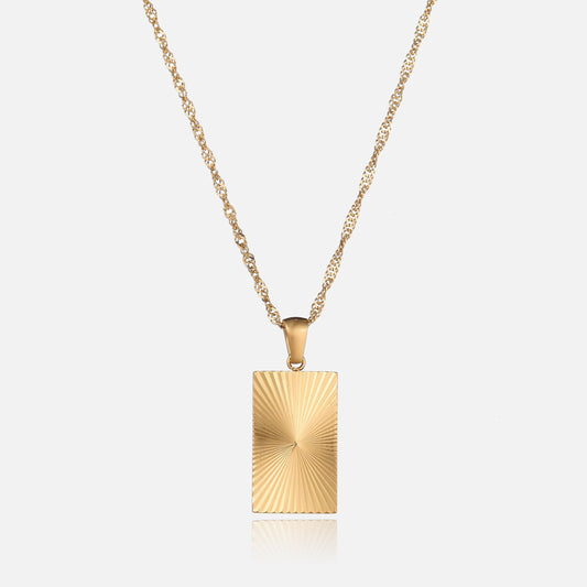 Taiyo - Collana con Ciondolo Rettangolare Oro Raggiato